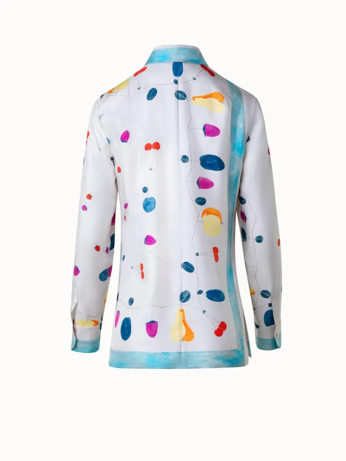Silk Tunic Blouse With Fruits Print Greigemulticolor Women Akris Blouses