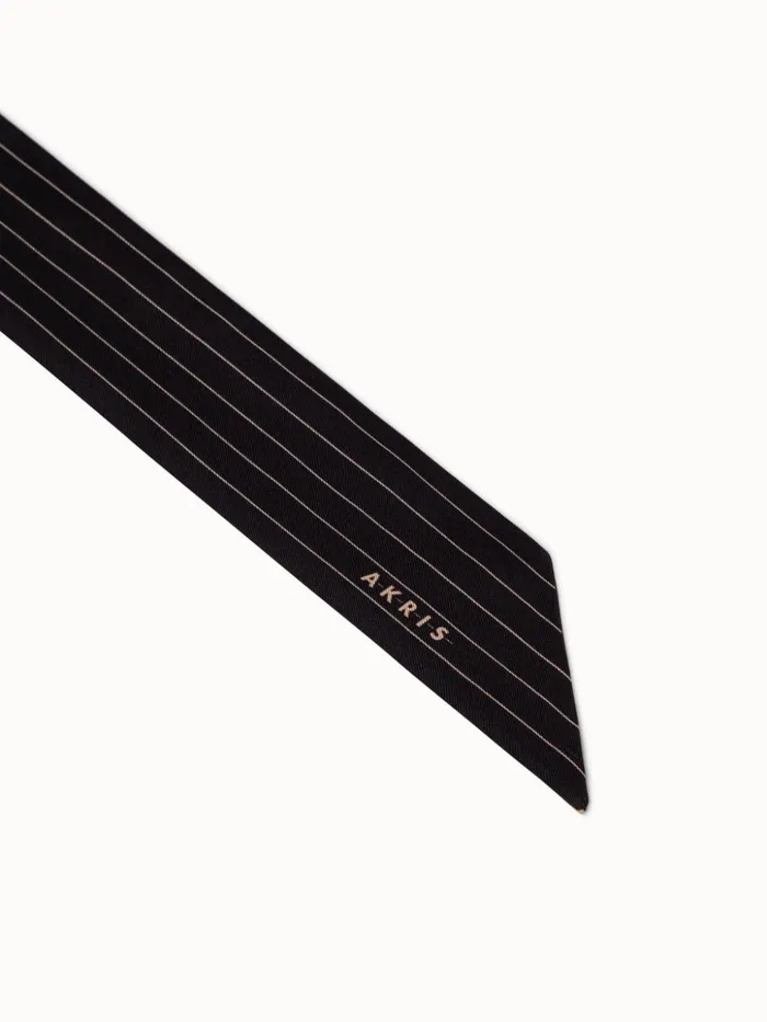 Silk Twilly With Screen Stripes Print Black Women Akris Twill Scarves