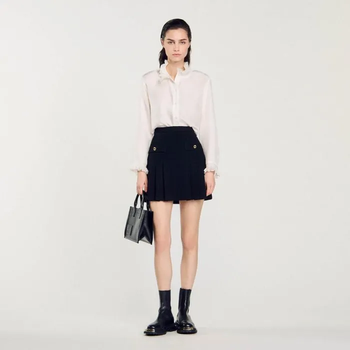 Skirts Women SANDRO Pleated Tweed Skirt Black
