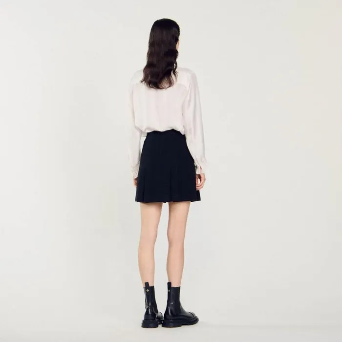Skirts Women SANDRO Pleated Tweed Skirt Black Skirts Women SANDRO Pleated Tweed Skirt Black
