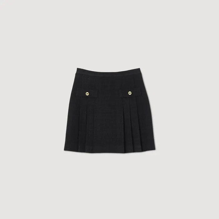 Skirts Women SANDRO Pleated Tweed Skirt Black Skirts Women SANDRO Pleated Tweed Skirt Black