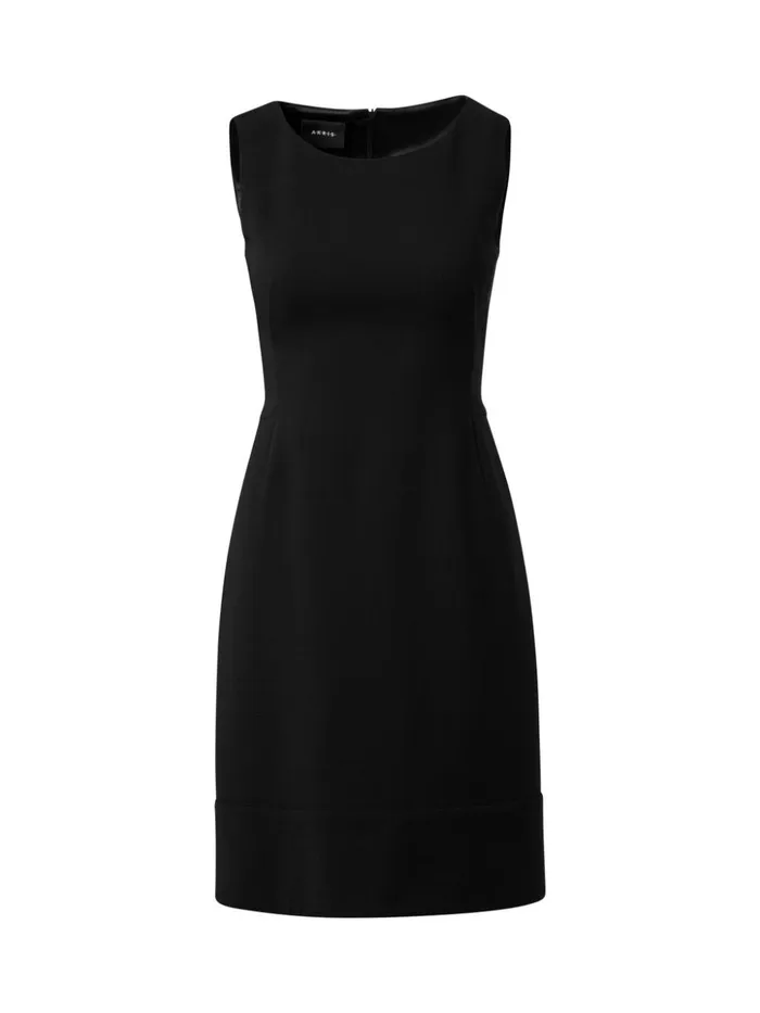 Sleeveless Round Neck Double Face Wool Sheath Dress Black Women Akris Dresses
