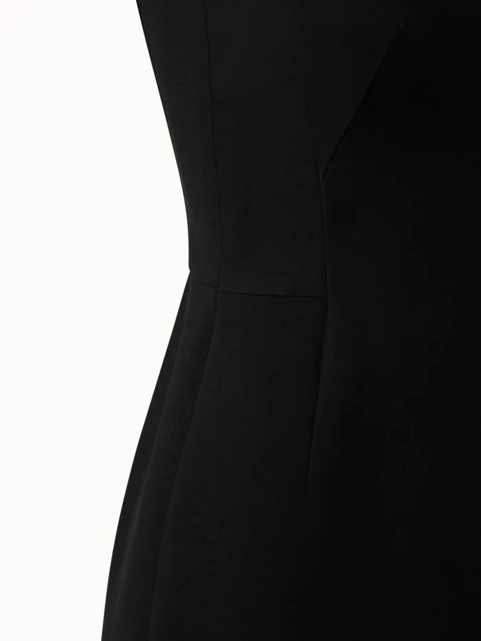 Sleeveless Round Neck Double Face Wool Sheath Dress Black Women Akris Dresses
