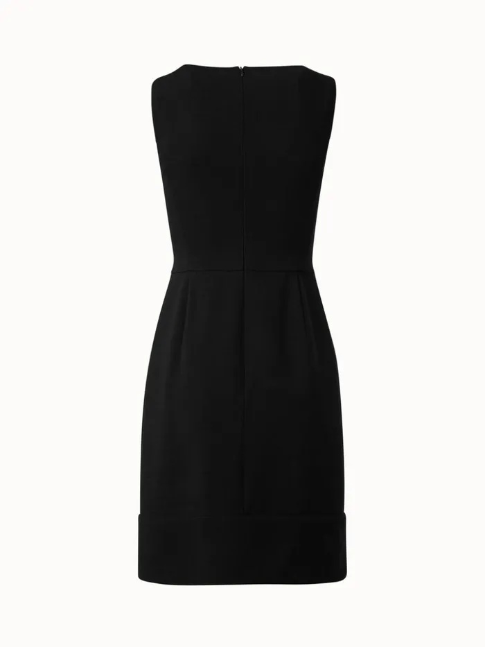 Sleeveless Round Neck Double Face Wool Sheath Dress Black Women Akris Dresses