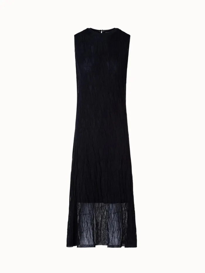 Sleeveless SemiSheer Asagao Knit Dress In Cotton Blend Black Women Akris Knitwear
