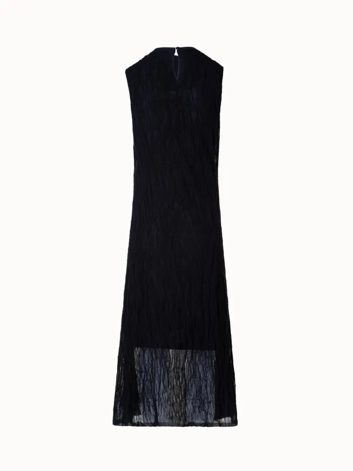 Sleeveless SemiSheer Asagao Knit Dress In Cotton Blend Black Women Akris Knitwear