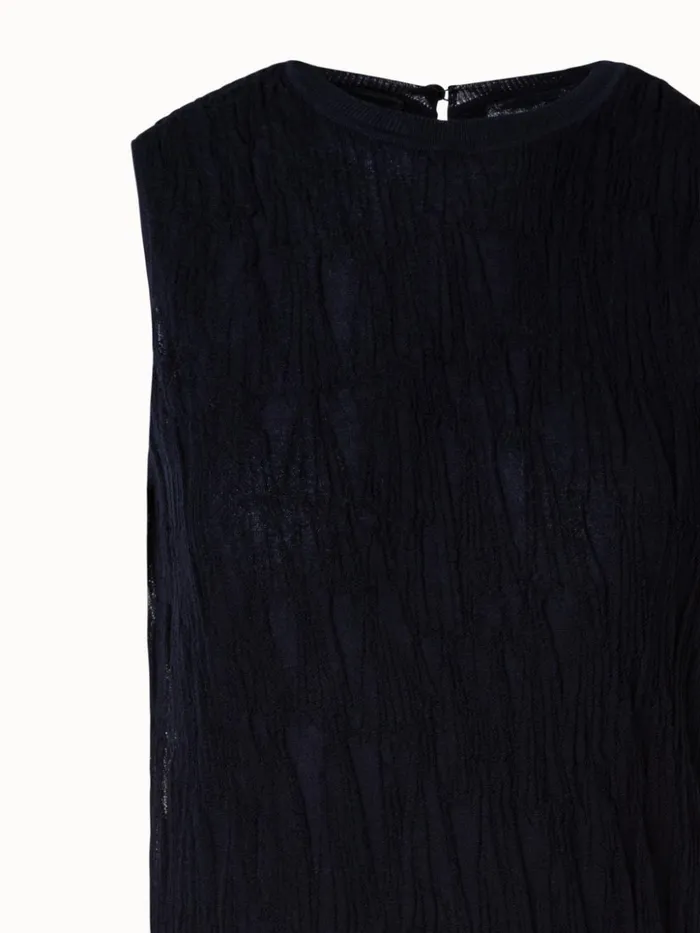 Sleeveless SemiSheer Asagao Knit Dress In Cotton Blend Black Women Akris Knitwear