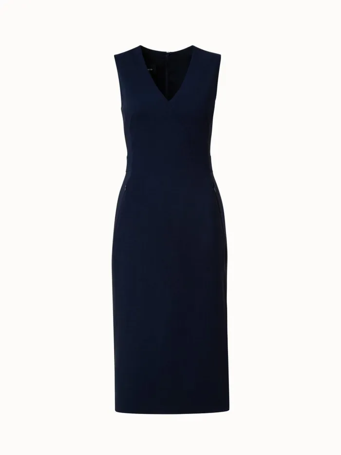 Sleeveless Wool DoubleFace Sheath Dress Navy Women Akris Dresses