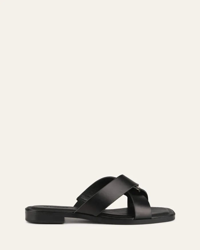SLIDES jomercer Women Piper flat slides black leather