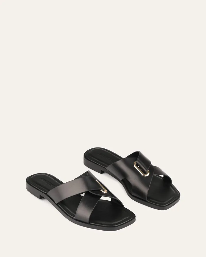 SLIDES jomercer Women Piper flat slides black leather