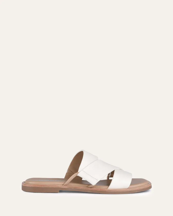 SLIDES Women Shelby flat slides off white leather jomercer