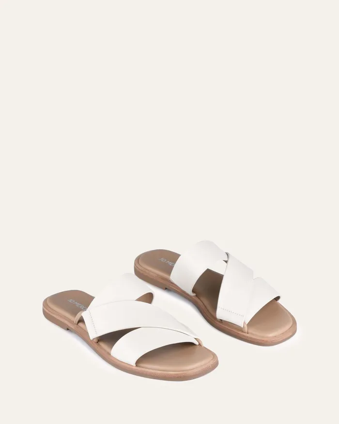 SLIDES Women Shelby flat slides off white leather jomercer