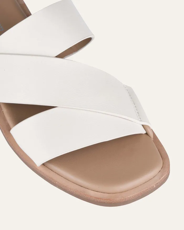 SLIDES Women Shelby flat slides off white leather jomercer