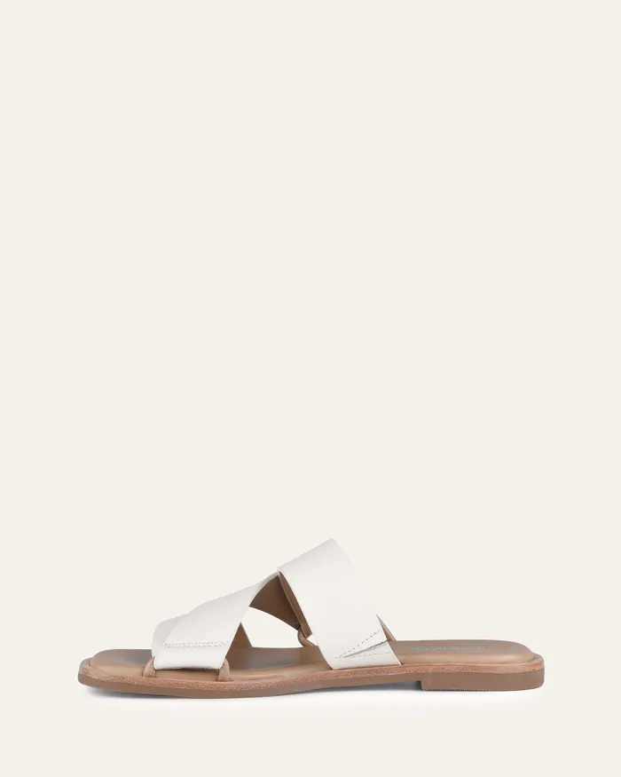 SLIDES Women Shelby flat slides off white leather jomercer