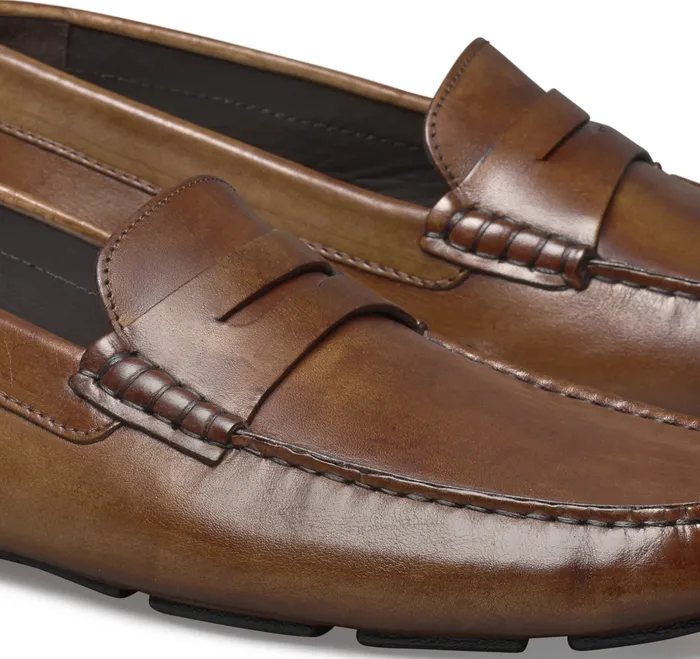 SlipOns and Loafers Men Dayton Penny Loafer Brown Italian Calfskin Johnston and Murphy