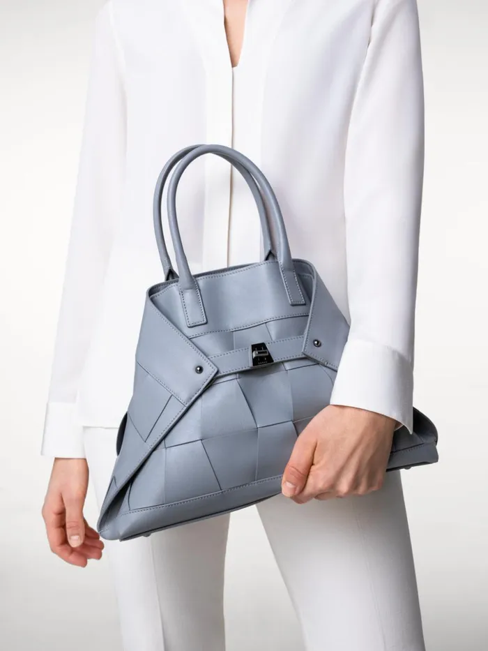 Small Ai Messenger Bag In Braided Leather Trapezoids Felt Women Akris Crossbody Bags