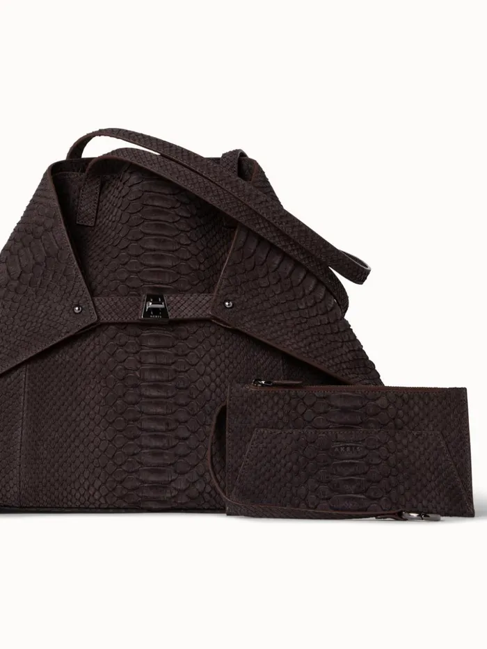Small Ai Shoulder Bag In Suede Python Leather Mocca Women Akris Shoulder Bags