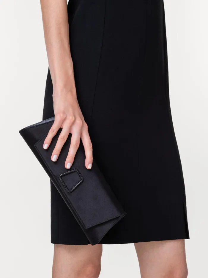 Small Anouk Clutch In Satin With Crystal Trapezoid Black Women Akris Shoulder Bags