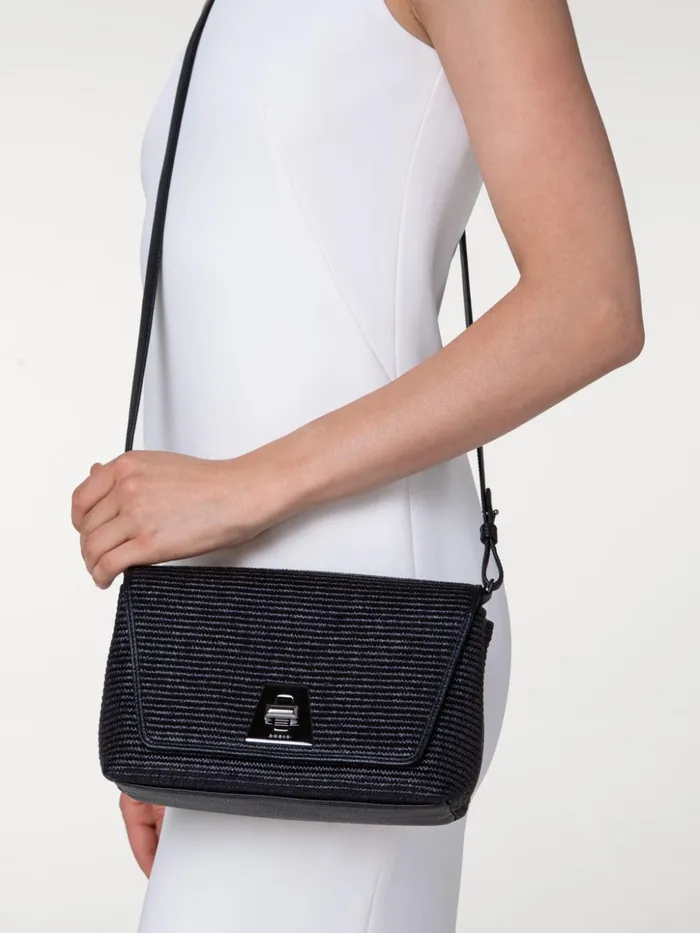 Small Anouk Day Bag In Raffia Black Women Akris Crossbody Bags