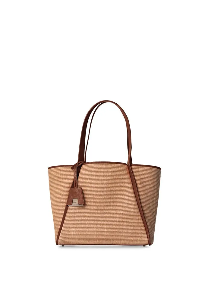 Small Handbag In Raffia Fabric Camelcaramel Women Akris Tote Bags