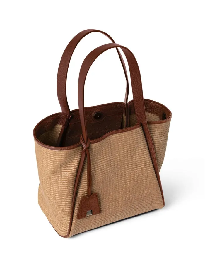 Small Handbag In Raffia Fabric Camelcaramel Women Akris Tote Bags