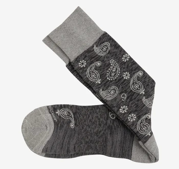 Socks First in Comfort Socks Charcoal Paisley Johnston and Murphy Men