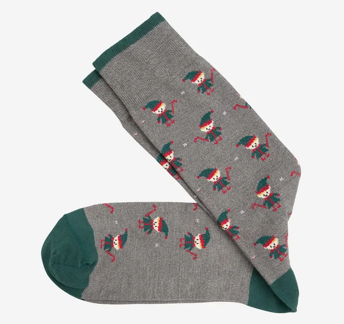 Socks Men Johnston and Murphy Pima Cotton HolidayThemed Socks Gray Holiday Elves