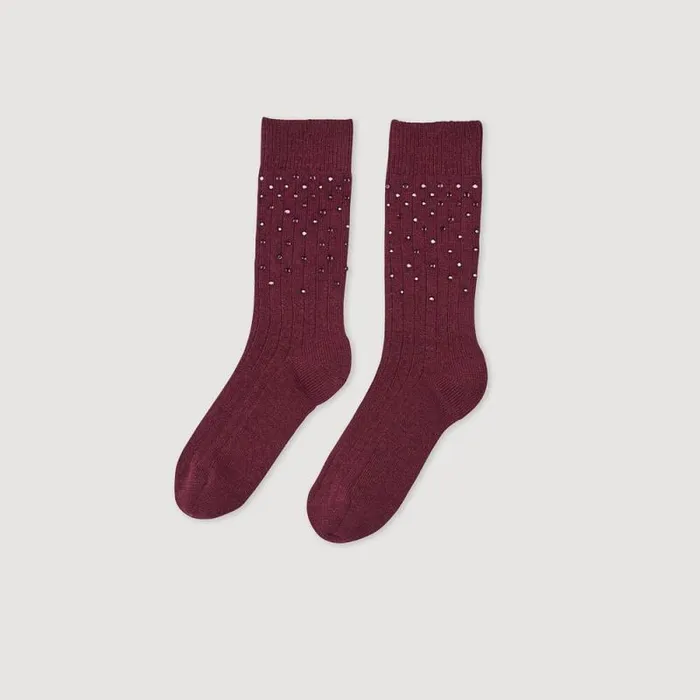 Socks Women SANDRO Rhinestone Socks Burgundy