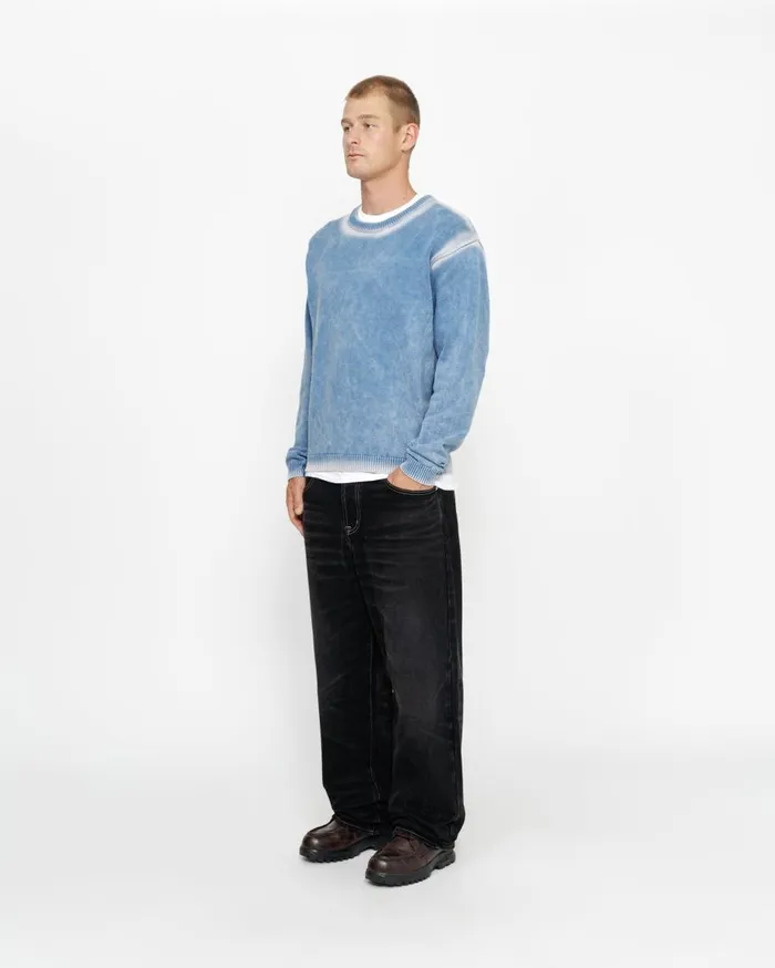 Stussy Knits FADED COTTON KNIT CREW Blue 8211 MenWomen