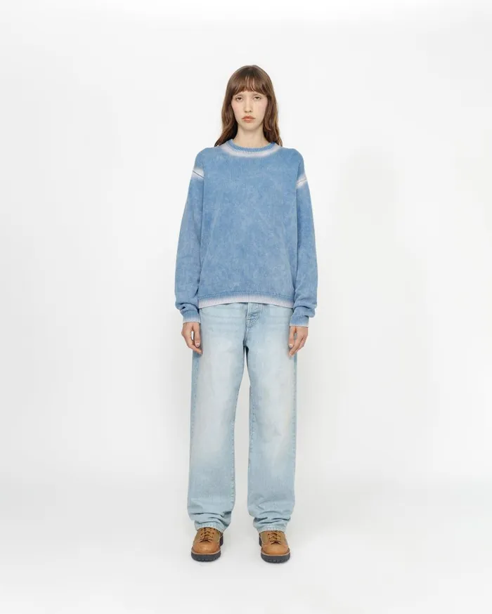 Stussy Knits FADED COTTON KNIT CREW Blue 8211 MenWomen