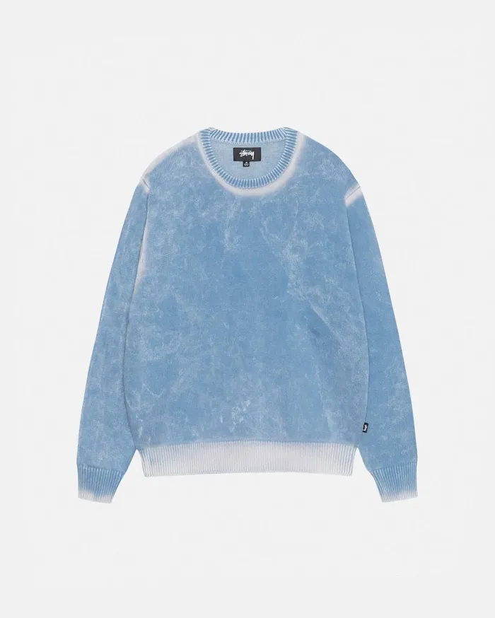 Stussy Knits FADED COTTON KNIT CREW Blue 8211 MenWomen