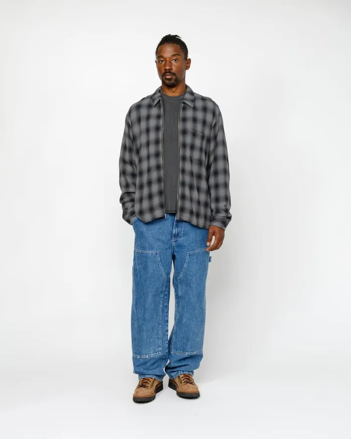 Stussy Shirts ZIP SHIRT TWISTED YARN PLAID Charcoal 8211 MenWomen