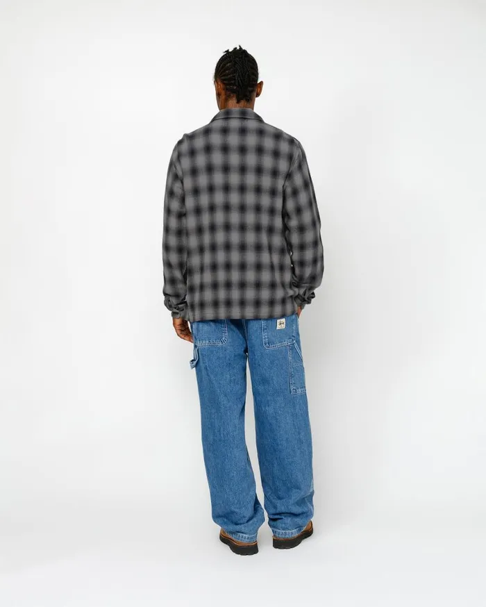 Stussy Shirts ZIP SHIRT TWISTED YARN PLAID Charcoal 8211 MenWomen