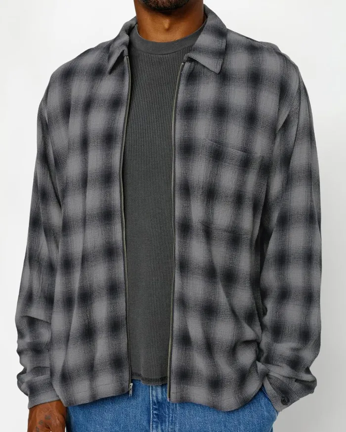 Stussy Shirts ZIP SHIRT TWISTED YARN PLAID Charcoal 8211 MenWomen