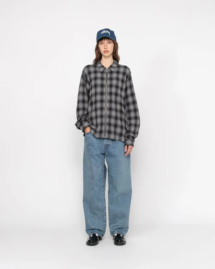 Stussy Shirts ZIP SHIRT TWISTED YARN PLAID Charcoal 8211 MenWomen