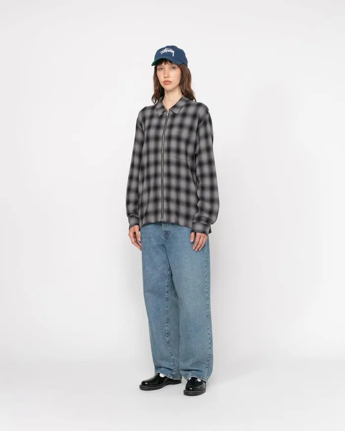 Stussy Shirts ZIP SHIRT TWISTED YARN PLAID Charcoal 8211 MenWomen
