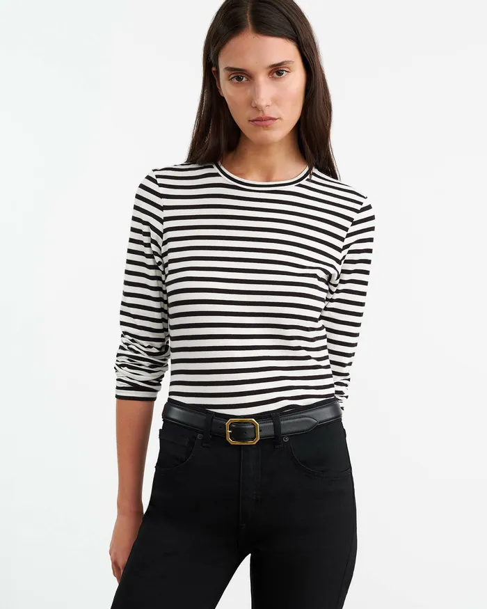 SUSANA LONG SLEEVE TEE BlackIvory Stripe Women Tees Nili Lotan