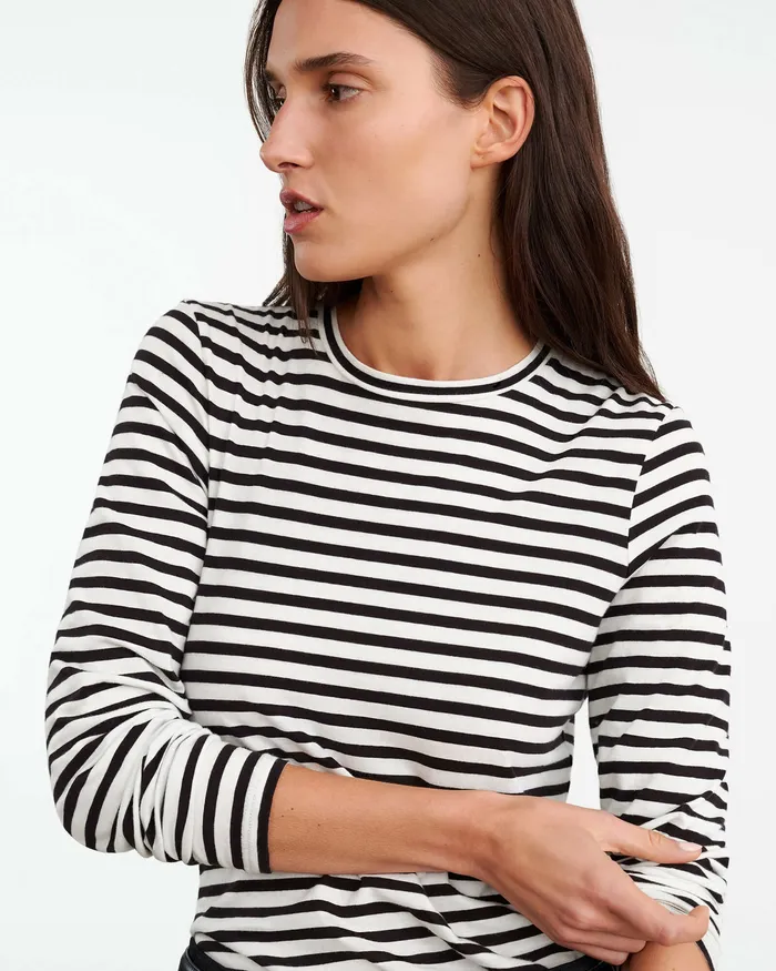 SUSANA LONG SLEEVE TEE BlackIvory Stripe Women Tees Nili Lotan