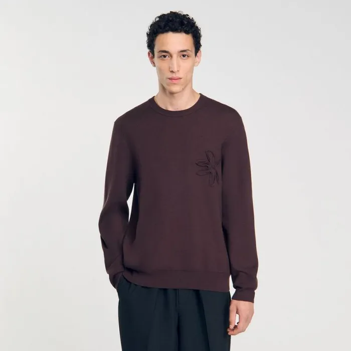 Sweaters and Cardigans Men SANDRO Floral Sweatshirt Chocolate