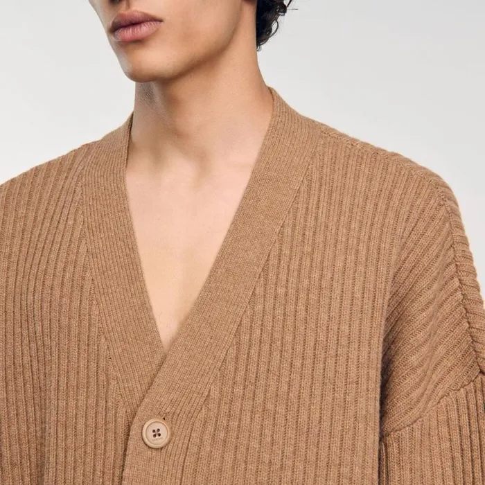 Sweaters and Cardigans Men SANDRO Oversized Rib Knit Cardigan Praline