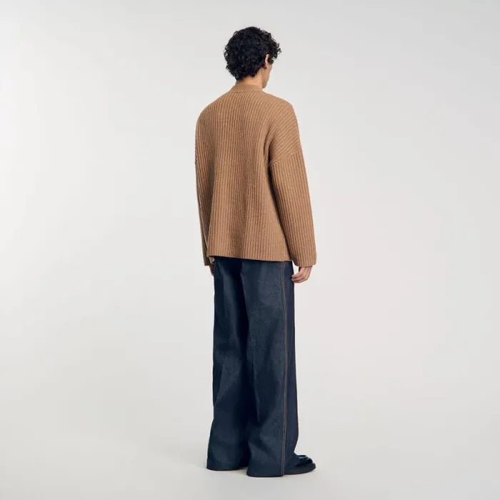 Sweaters and Cardigans Men SANDRO Oversized Rib Knit Cardigan Praline