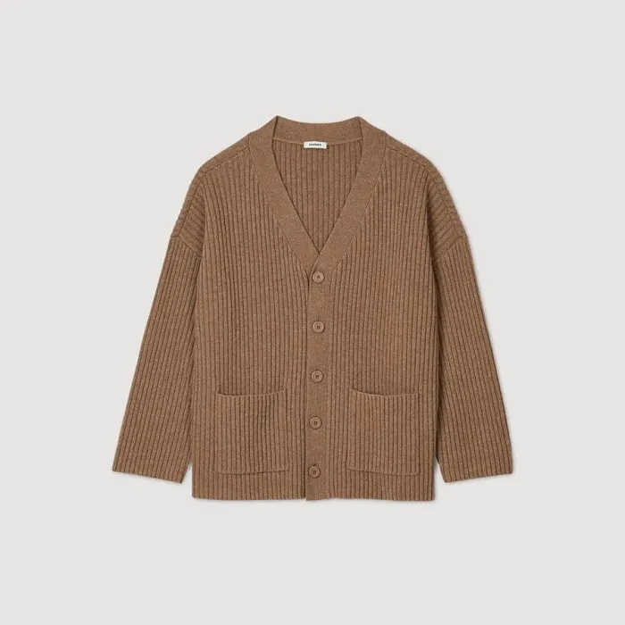 Sweaters and Cardigans Men SANDRO Oversized Rib Knit Cardigan Praline