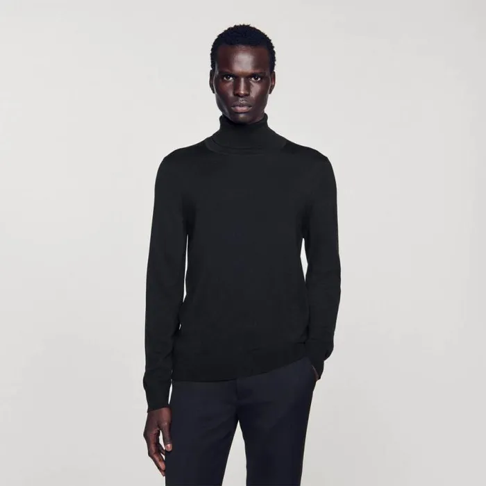 Sweaters and Cardigans Men SANDRO Roll Neck Wool Sweater Navy Blue