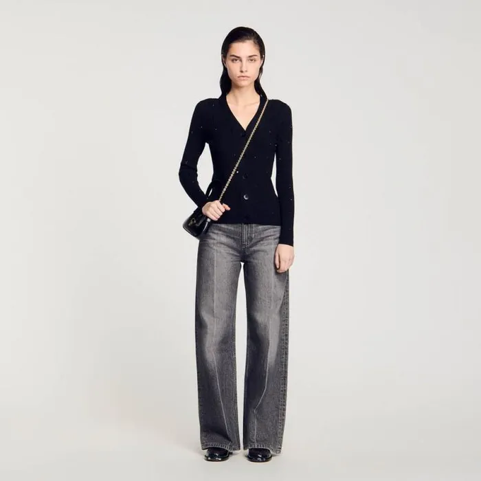 Sweaters and Cardigans Women SANDRO Rhinestone Cardigan Black