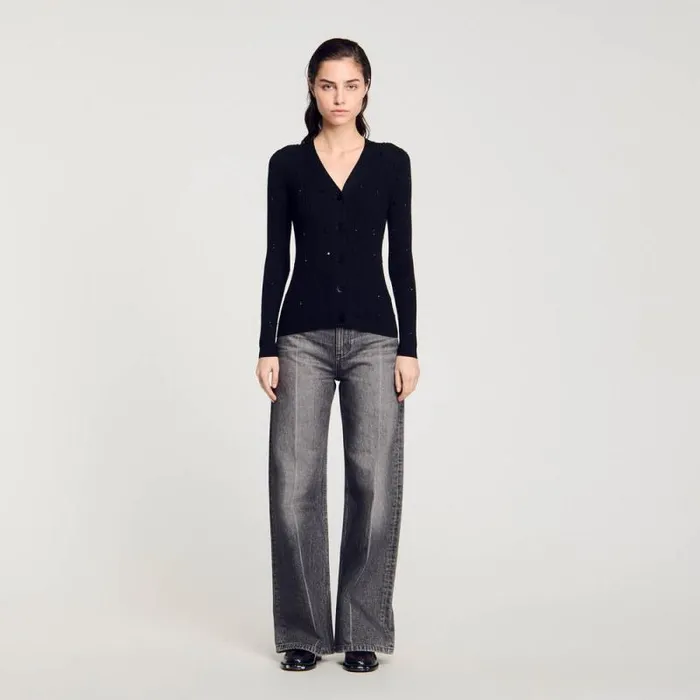 Sweaters and Cardigans Women SANDRO Rhinestone Cardigan Black