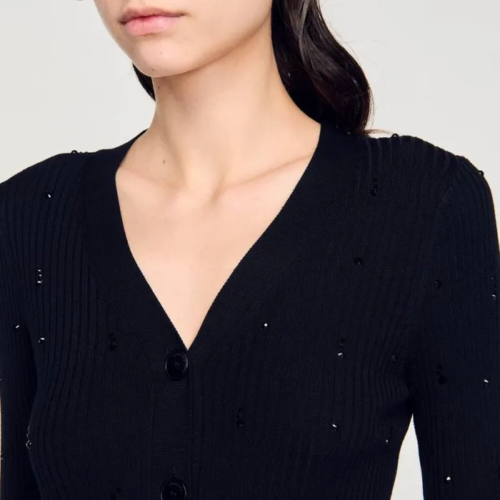 Sweaters and Cardigans Women SANDRO Rhinestone Cardigan Black