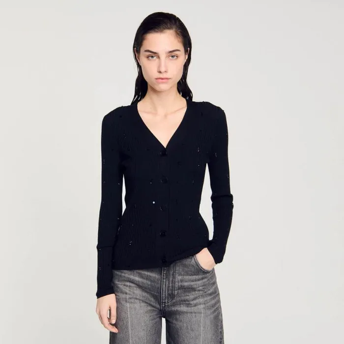 Sweaters and Cardigans Women SANDRO Rhinestone Cardigan Black