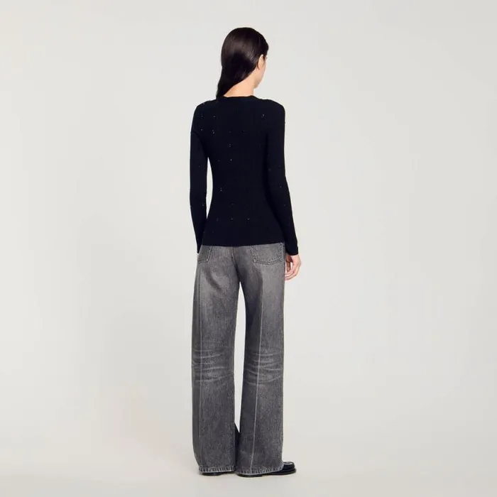 Sweaters and Cardigans Women SANDRO Rhinestone Cardigan Black
