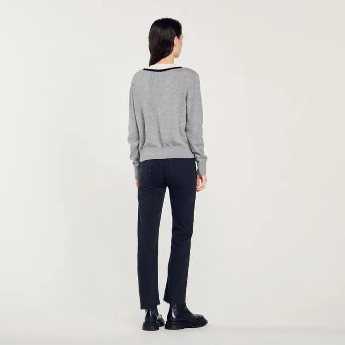 Sweaters and Cardigans Women SANDRO Sweater With Contrasting Deep Vneck Mocked Grey