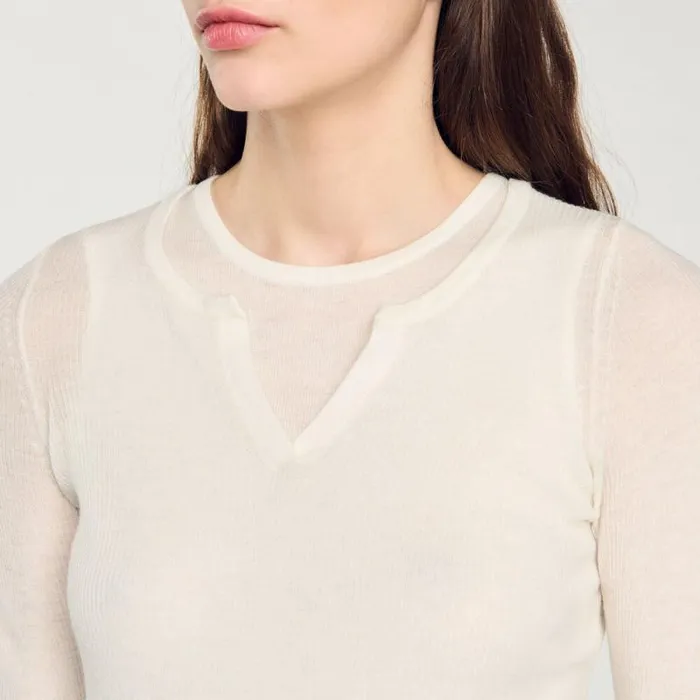 Sweaters and Cardigans Women SANDRO Wool Layered Effect Sweater Ecru